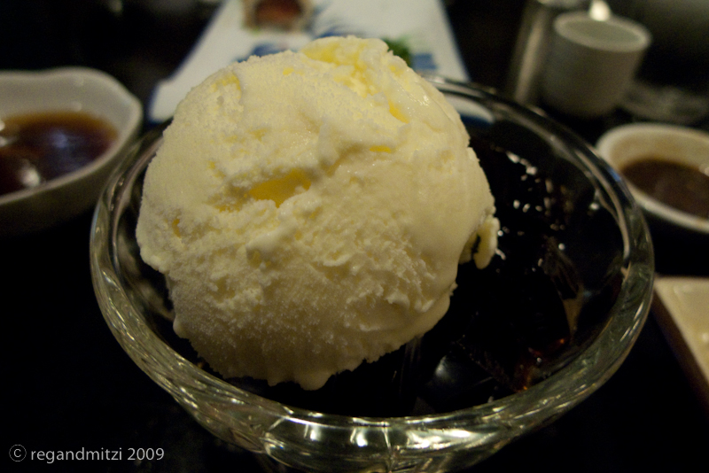 coffee jelly topped with vanilla ice cream